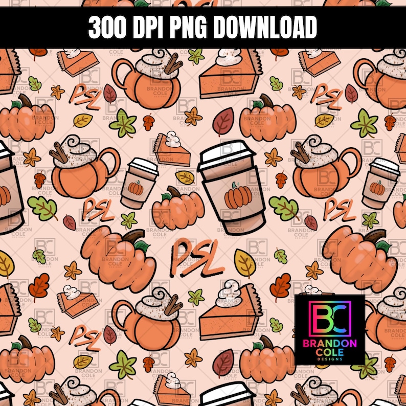 Pumpkin Spice Latte Seamless Pattern: Autumn Vibes Digital Download ...