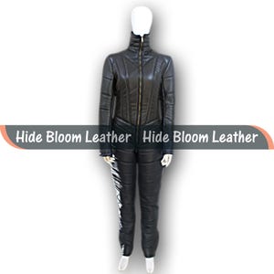 Black Sheepskin Leather Catsuit: Slim Fit Jumpsuit with Zippers