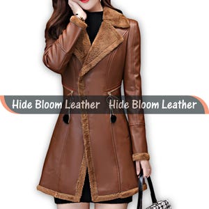 Shearling Trench Coat: Women&#39;s Brown Sheepskin Leather Jacket