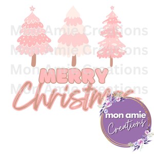Merry Christmas Pink PNG with Christmas Trees
