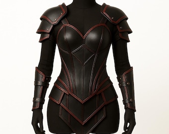 Handmade Women’s Leather Armor – Custom Fantasy Cosplay Armor Set – Medieval Renaissance Warrior Costume Breastplate