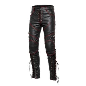 Handmade Spiked Leather Pants: Gothic Punk Lace-Up Design