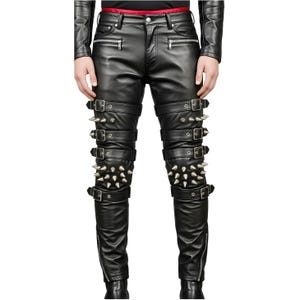 Handmade Black Leather Biker Pants: Spiked Gothic Punk Motorcycle Trousers
