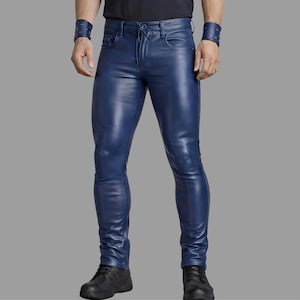 Blue leather pants - Etsy 日本