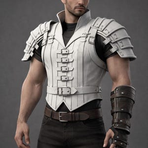 Men’s White Assassin Leather Hooded Coat | Handmade Cosplay Costume | Gothic Medieval Stealth Warrior Outfit image 2