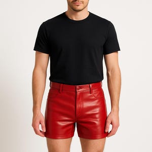 Handmade Red Leather Shorts: Slim Fit Festival Streetwear
