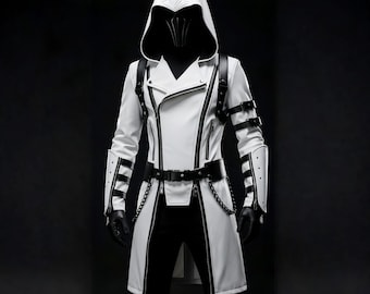 Handgemaakt leren Assassin-kostuum: cosplay-outfit met capuchon