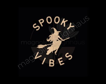 Spooky Vibes PNG – Download digitale di Halloween con strega retrò per magliette, borse, sublimazione, artigianato Cricut