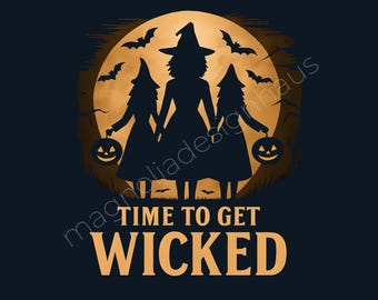 Wicked Witches Halloween PNG: Mond Silhouette (Digitaler Download