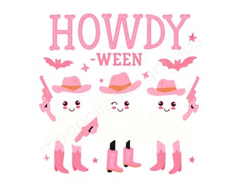Cowgirl Geist Trio PNG: Pink Western Halloween Digital Download