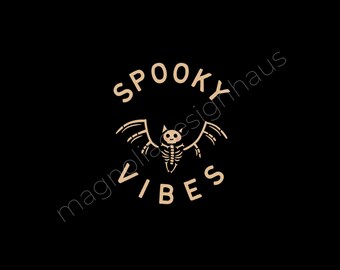 Spooky Vibes Skeleton Bat PNG: Retro Halloween Digital Download