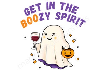 Boozy Ghost Halloween PNG: Wine Lover Shirt Design (Digital Download