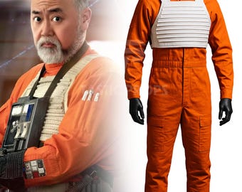 X-Wing Pilot Cosplay Costume | Rebel Alliance Flight Suit with White Flak Vest | Orange Jumpsuit