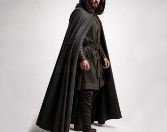 Medieval Linen Cloak | Ranger Cloak LARP Costume | Renaissance Fair Cape | LOTR Inspired Hooded Cloak |Gothic Winter Cloak