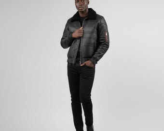 Men Black leather Jacket | Classic Aviator Style Jacket | Vintage Genuine Leather Jacket