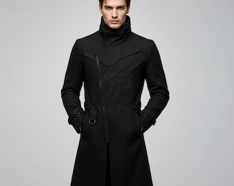 Cyberpunk Trench Coat | Gothic Techwear Long Jacket | Cyberpunk Long Coat | Futuristic Fashion Coat