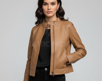 Handmade Brown Leather Biker Jacket | Women Moto Jacket | Classic Aviator Style Jacket | Premium Leather Jacket