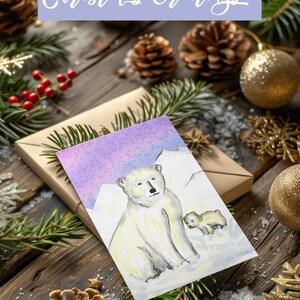 Polar Bear Christmas Card: Aurora Borealis DIY Animal Card (Digital Download)