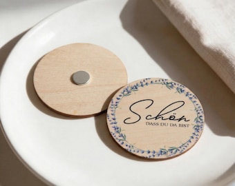 Platzkarten Hochzeit Holz Magnet Ø6cm personalisiert – Lavendelkranz – Namenskarten Tischdeko – Gastgeschenk