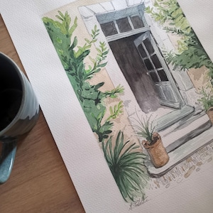 watercolor, secret door in Provence, original and reproduction, original and artistic creation