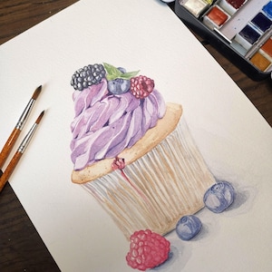 Cupcake, Original Aquarell Illustration, Malerei, Original Kunstwerk und Drucke