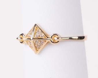 14K Gold Pyramid Diamond Ring: Geometric Modern Stacking Ring