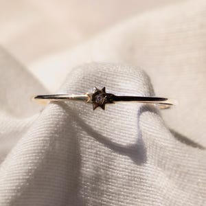 Gold Star Ring – 14K Solid Gold Dainty Star with CZ Stone, Minimalist Celestial Stacking Ring