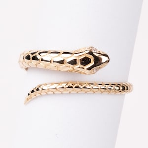 14K Gold Snake Ring: Diamond Eyes Serpent Wrap Ring