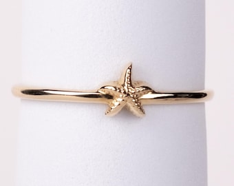 Starfish Ring – 14K Solid Gold Dainty Ocean Inspired Ring, Minimalist Beach Jewelry, Nautical Fine Gold Band, Sea Lover Gift