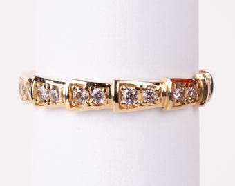 Anillo de diamantes Art Déco, alianza geométrica de oro de 14 k, anillo de eternidad único, alianza arquitectónica apilable, regalo de aniversario para ella