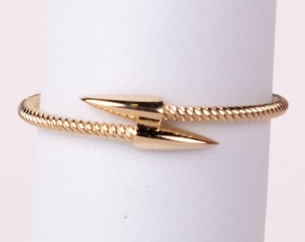 14K Solid Gold Spike Ring – Adjustable Wrap Band, Edgy Minimalist Stacking Ring, Dainty Real Gold Jewelry, Handmade Gift