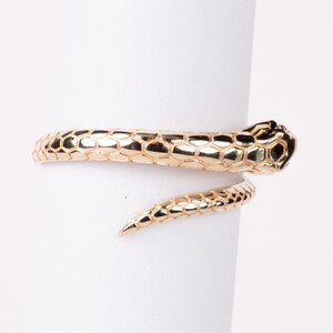 14K Gold Snake Ring: Diamond Eyes Serpent Wrap Ring image 3