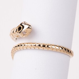 14K Gold Snake Ring: Diamond Eyes Serpent Wrap Ring image 2