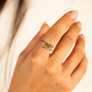 14K Gold Snake Ring: Diamond Eyes Serpent Wrap Ring image 5
