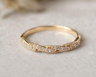 14K Solid Gold Lab Grown Diamond Twist Ring, Minimalist Diamond Wedding Band, Dainty Stacking Ring, Promise Ring Gift for Herv