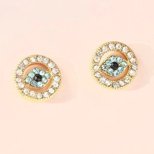 Dainty Evil Eye Circle Stud Earrings