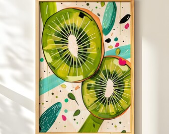 Vibrant Kiwi Print, Colorful Fruit Art, Funky Kitchen Decor, Modern Abstract Wall Art, Instant Digital Download