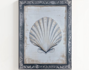 Scallop Shell Print, Rustic Coastal Art, Neutral Living Room Decor, Farmhouse Bathroom Poster, Sea Life Sketch, Digital Download