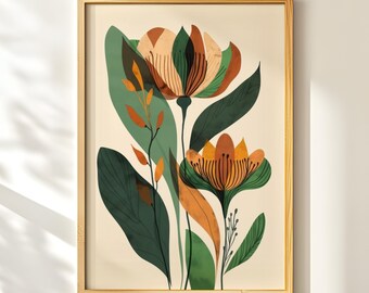Earth Tone Floral Print, Modern Botanical Wall Art, Boho Flower Decor,  Neutral Printable Art Download
