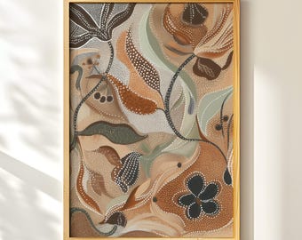 Ethnic Botanical Wall Art, Textured Abstract Floral Print, Earthy Decorative Artwork, Organic Shapes Poster, Digital Download