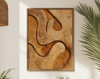 Abstract Canyon Print, Burnt Orange 3D Texture Art, Terracotta Relief Poster, Modern Southwestern Decor, Digital Download