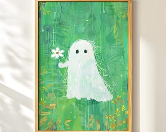 Cute Ghost Print, Whimsical Wall Art, Modern Halloween Decor, Playful Spirit Art, Instant Digital Download