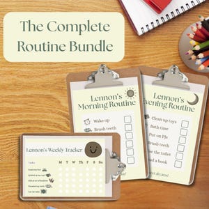 Personalized Kids Routine Bundle | Morning & Bedtime Visual Schedule, Weekly Reward Tracker | Custom Toddler Preschool Chore Chart Printable