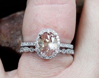 Pinctore 14K Rose Gold over Silver 0.88ctw Morganite /& 0.2ctw Diamond Classic Ring