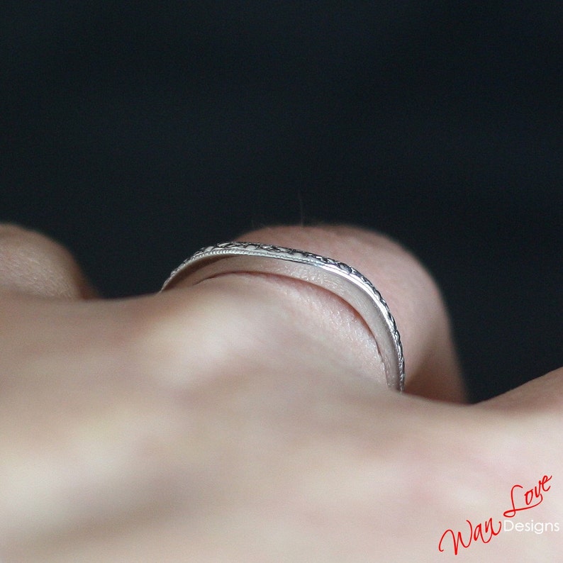 Engraved Ring Antique Filigree Milgrain Contoured Wedding Band 14k 18k White Yellow Rose Gold-Platinum-Custom-Engagement-Anniversary-Pinky