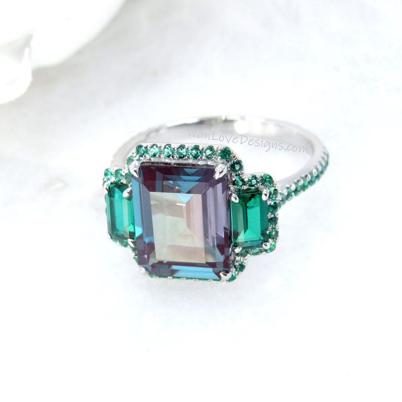 Custom Listing Alexandrite Emerald Green Engagement Ring 3 - Etsy