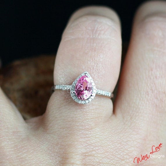 Pink Sapphire & Diamond Pear Halo Engagement Ring 1ct 7x5mm | Etsy