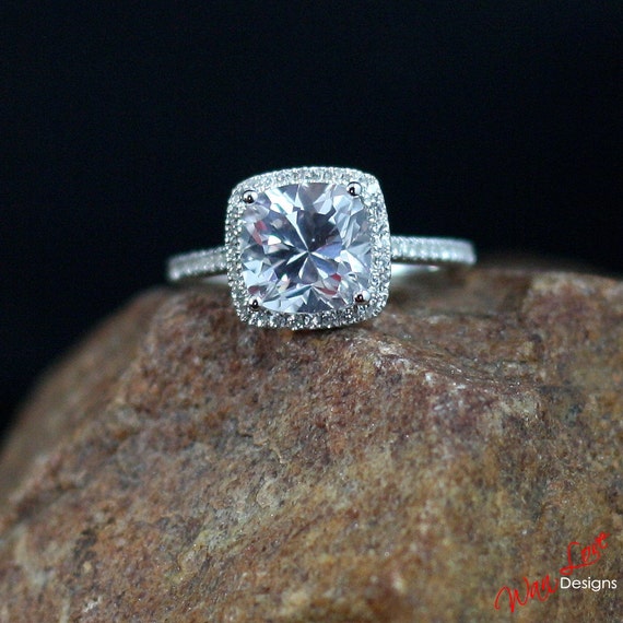 White Sapphire Diamond Cushion Cut Halo Engagement Ring 4ct Etsy