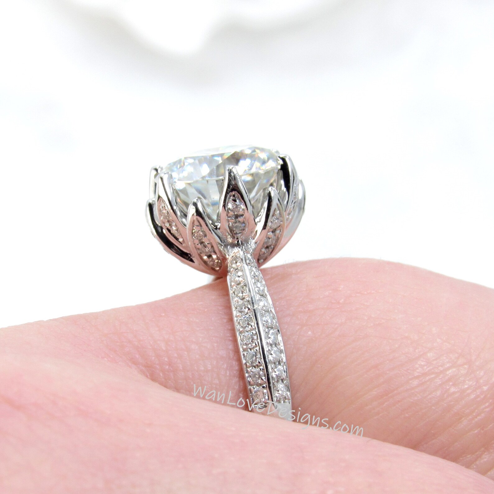 Diamond Lotus Flower Engagement Ring Floral Petal Ring 14k Etsy