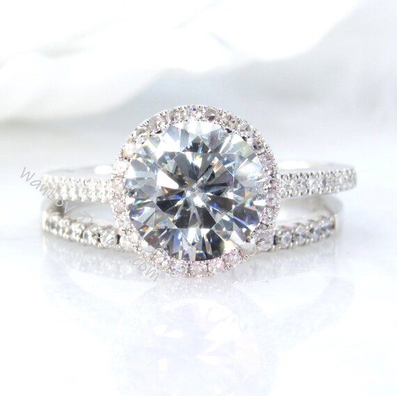 Forever One Moissanite & Diamond Round Halo Engagement Ring | Etsy